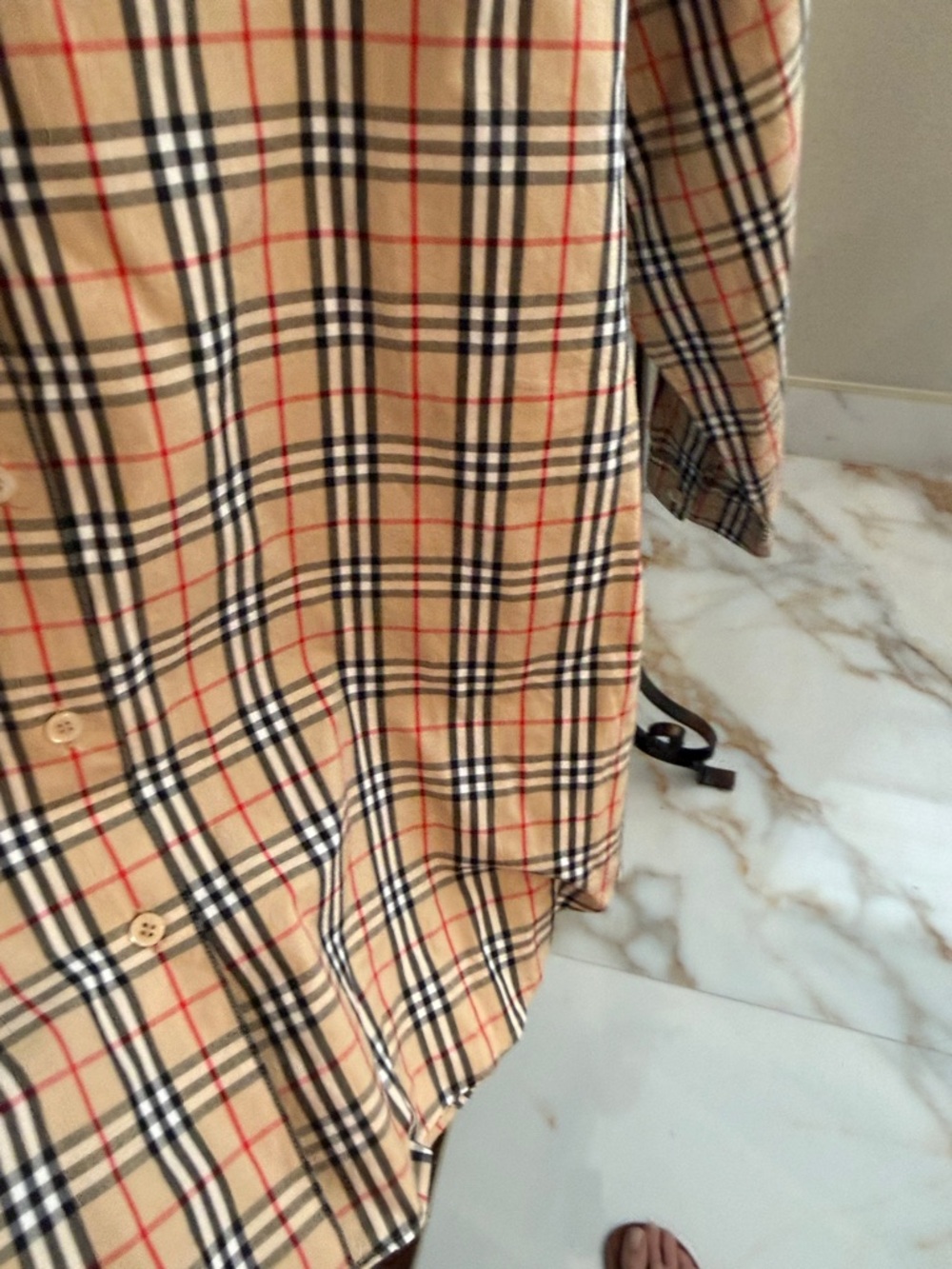 Burberry Beige Plaid Long-Sleeve Button-Up Shirt - Picture 5 of 8